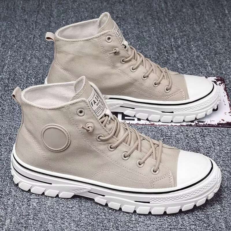 Men's Canvas Male High Top Casual Espadrilles British Style Gray Skateboarding Vulcanized Shoes Comfort Sneakers 2023 New