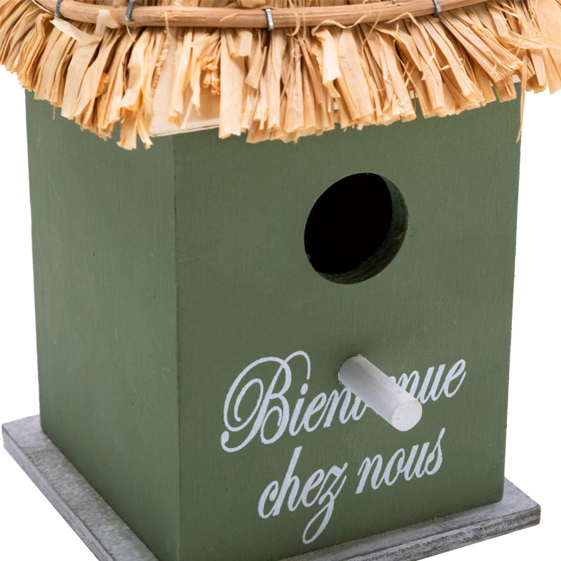 Wooden Bird House for Outdoor Hanging Natural Grass Outside Garden Patio DecorativeFrench font Tropical rainforest retro style 250121