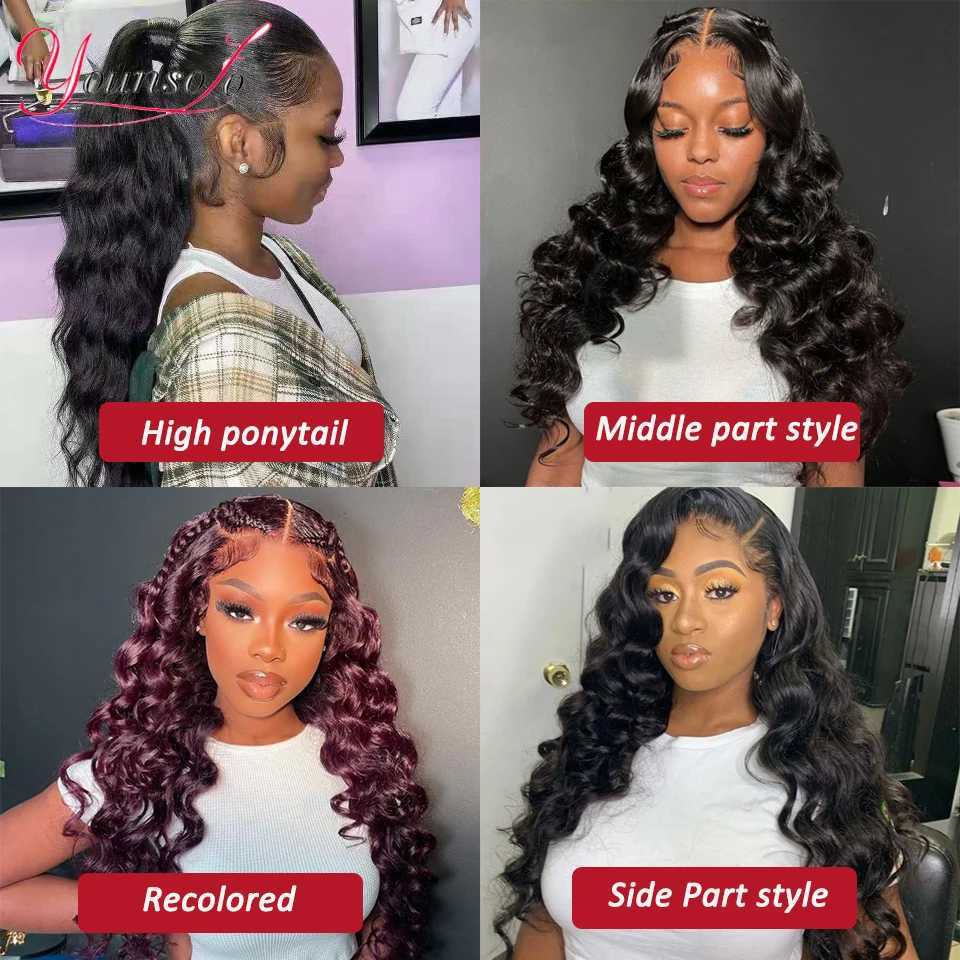 Younsolo Peruvian Human Hair Bundles With Lace Frontal Loose Deep Wave Bundles With Front Loose Deep Bundles With Lace CloXJ250120