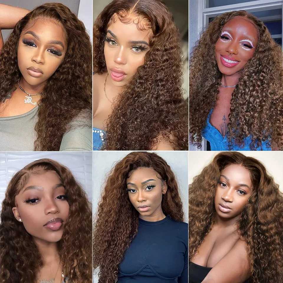 Cheap #4 Brown Water Wave Human Hair Bundles With HD Lace Clo Frontal Deep Curly Bundles with Clo 100% Virgin Human HairXJ250120