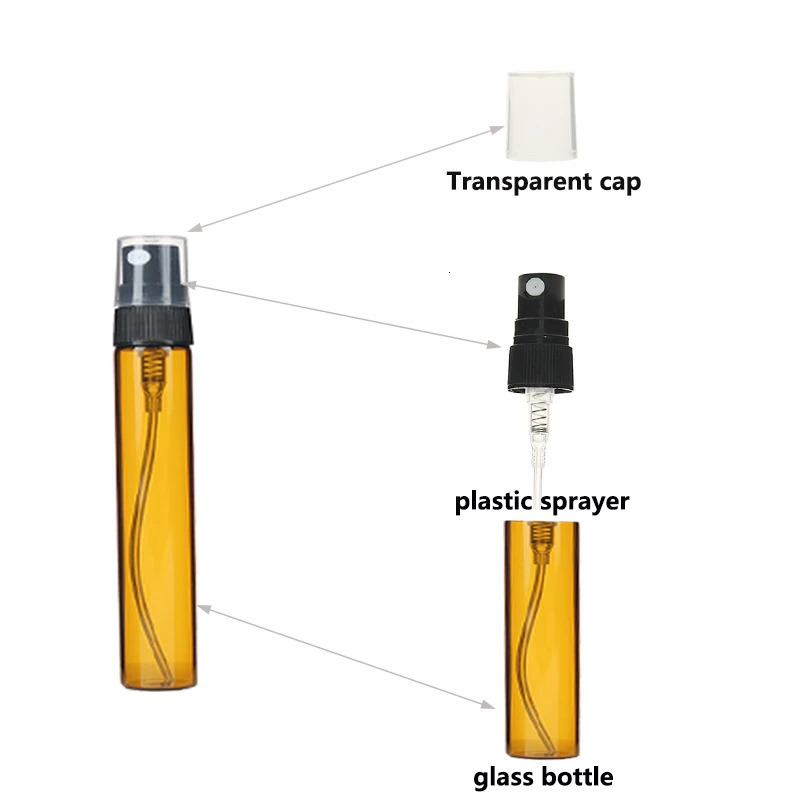 50/100 pack 3ml 5ml 10ml Amber Mini Portable Perfume Bottle Spray Refillable Cosmetic Sample Glass Bottling Empty Container 250122