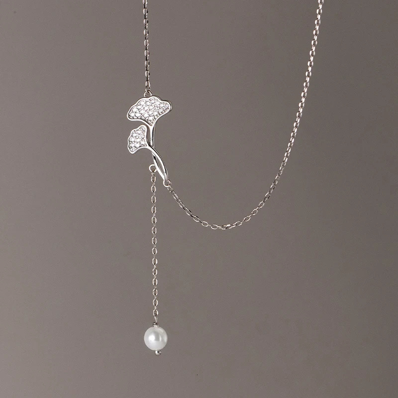 WANTME 925 Sterling Silver Fashion Sweet Ginkgo Leaf Pendant Clavicle Charm Necklace for Women Elegant Wedding Party Jewelry 250117
