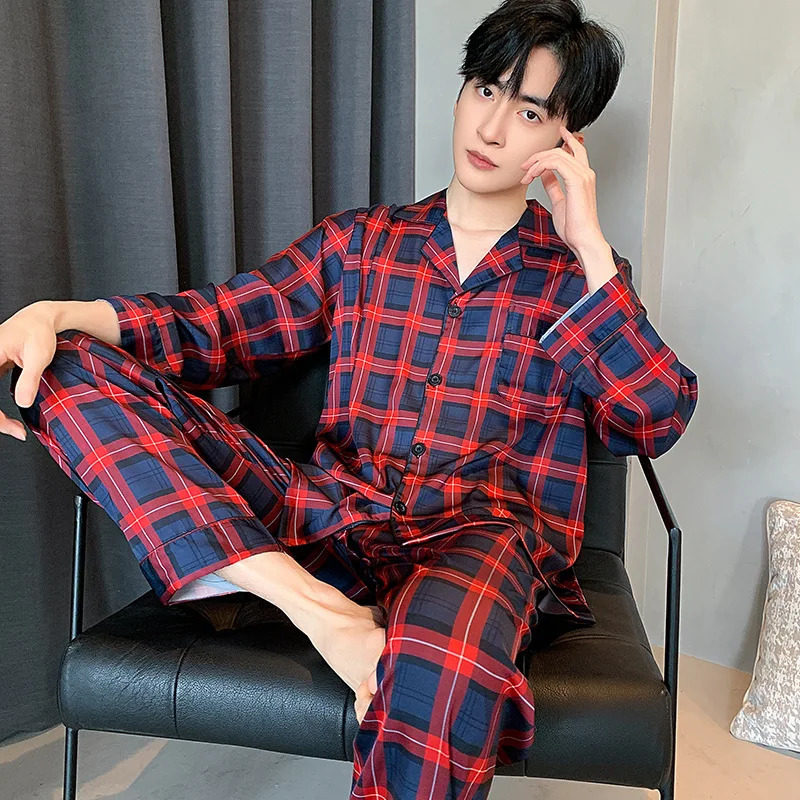 High Quality Satin Pajamas Suit Men Spring Autumn Ice Silk Long Sleeve Sleepwear Set Summer Comfy Classic Nightcloth Male 250122