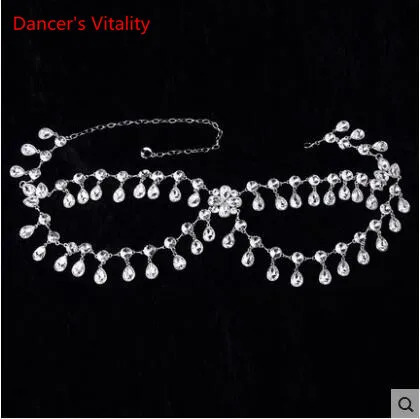 Crystal Rhinestone Camellia Woman Dress Belt Belly Dance Waist Chain Silver Flower 250117