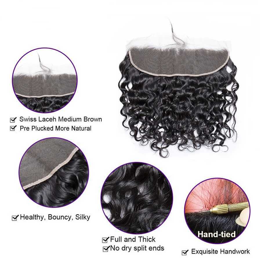 10A Peruvian Hair Bundles With Frontal Water Wave Bundles With Frontal Clo 13x4 Ear to Ear Lace Human Hair Weave ExtensionsXJ250120