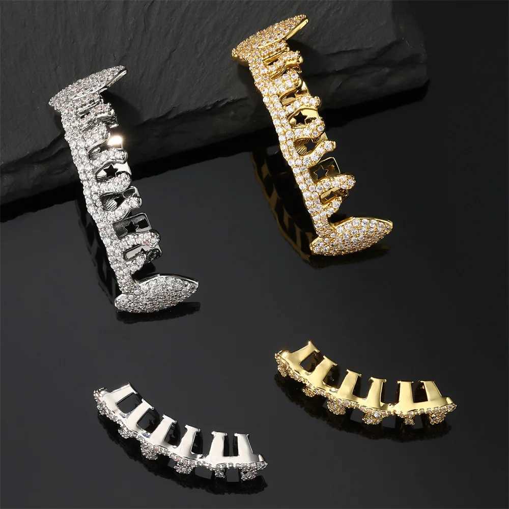 RACHELZ Hip Hop Water Drop Zircon Teeth Grillz Gold Silver Color Flame CZ Stone Tooth Caps For Women Men Body Jewelry CosplayXJ250114