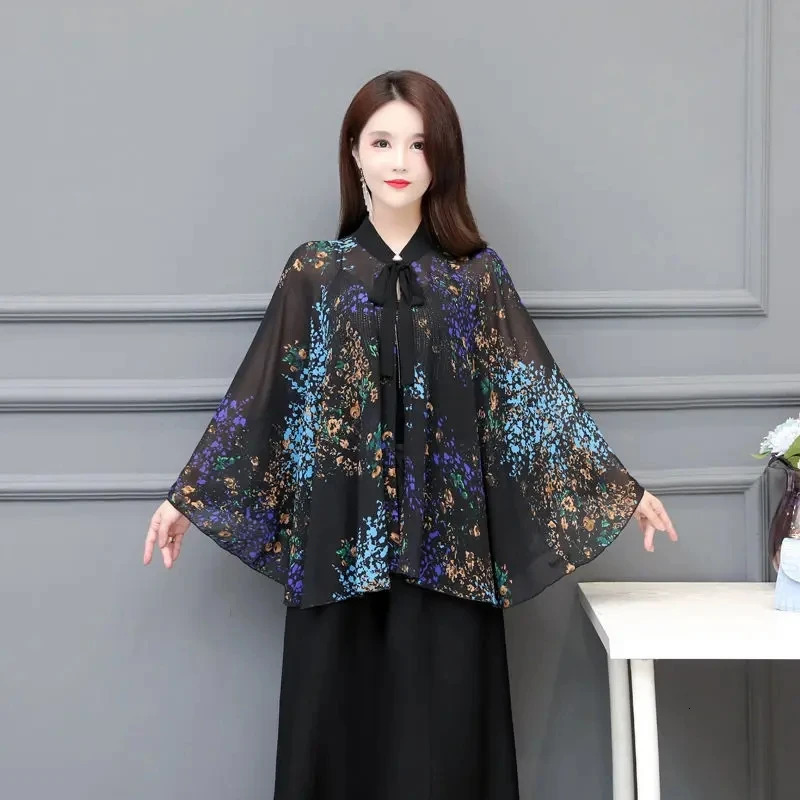 Summer Sunscreen Clothes Women Cape Shawl Thin Fashion Sunshade Cardigan Coat Lady Poncho Capes Black 250121