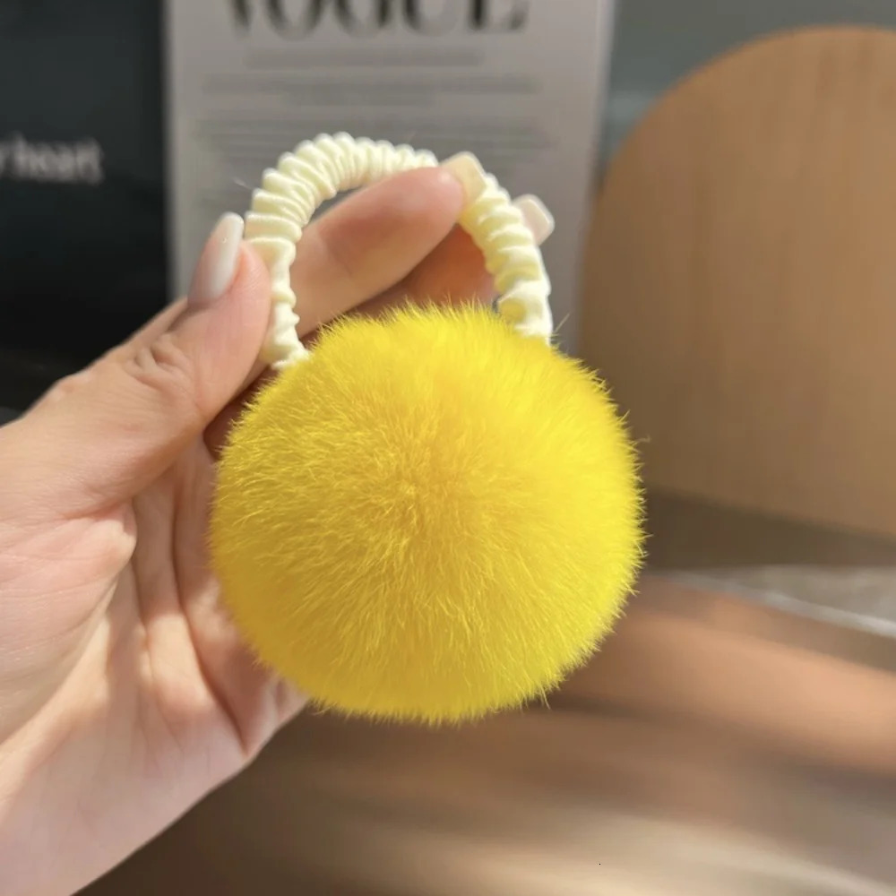 Hair Rope Real Rabbit Fur Ball Elastic Bands Woman y Genuine Rubber Band Ring Accessories Fluffy Ties Girls 250118
