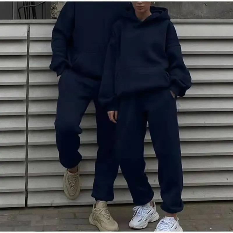 Men Tracksuit Spring Autumn Two Pieces Sets Oversize Outfits Hooded Sweatshirts Trouser Solid Sportswear Women Warm Suits 250121