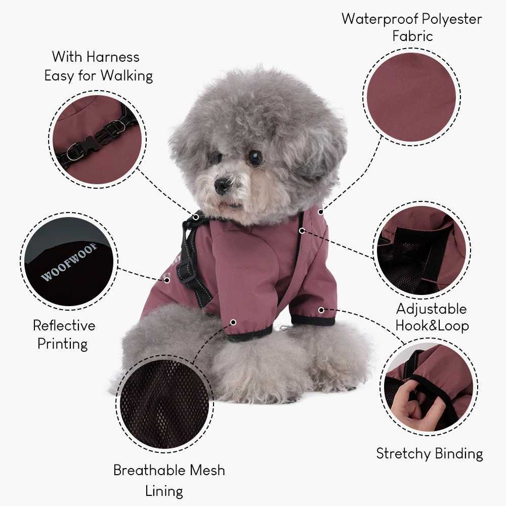 Reflective Four-Legged Monochrome Jacket for Pets Raincoat with Hood Puppy Clothes Small and Medium Dogs Cats OutwearXJ250121