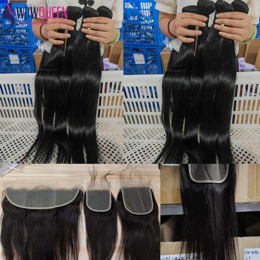 Straight Hair Bundles With Frontal 13X4 Human Hair Bundles With Clo 4x4 5x5 Brazilian 36 38 40 Inch Hair Weaving ExtensionsXJ250120