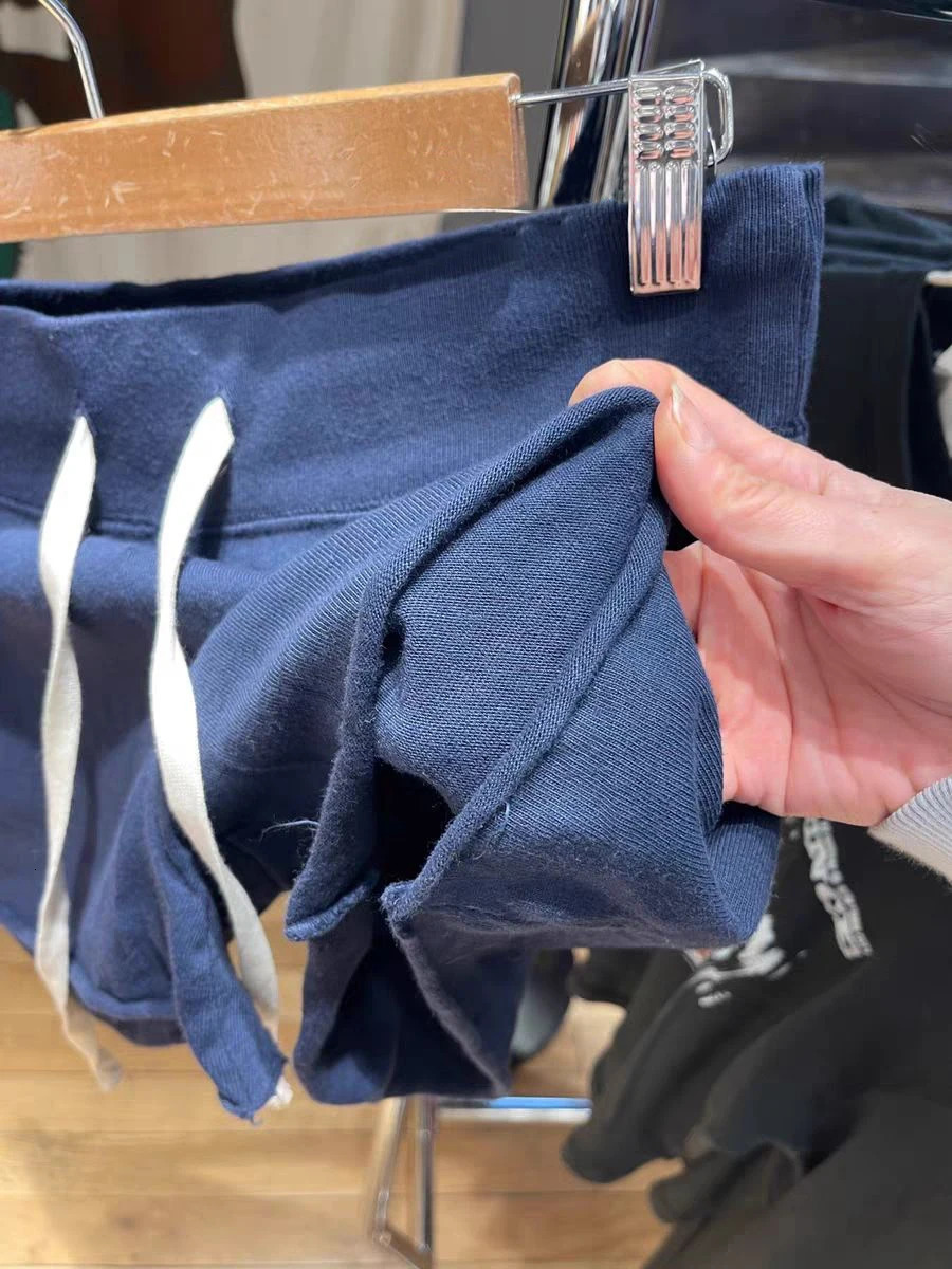 Drawstring Navy Sports Sweatshort Women Summer High Waist Cotton Raw Trim Straight Shorts Vintage Harajuku Streetwear Short Pant 250118