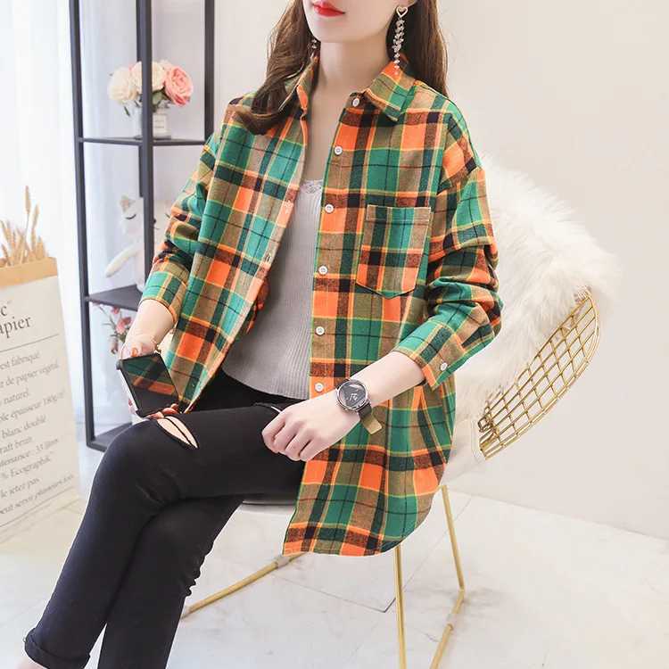 Brand Womens Flannel Plaid Shirts New Ladies Tops Exquisite Designer Style Loose Blouses Casual Cotton Long Sleeve Blouse M250121
