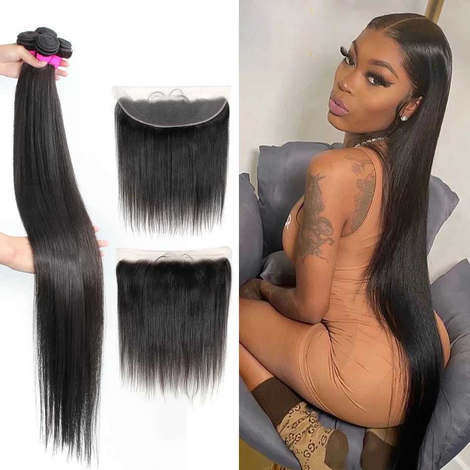 Bone Straight Human Hair Bundles With 13x4 HD Lace Frontal With Extensions Brazilian Weavings 3 Bundles With Clo for WomenXJ250120