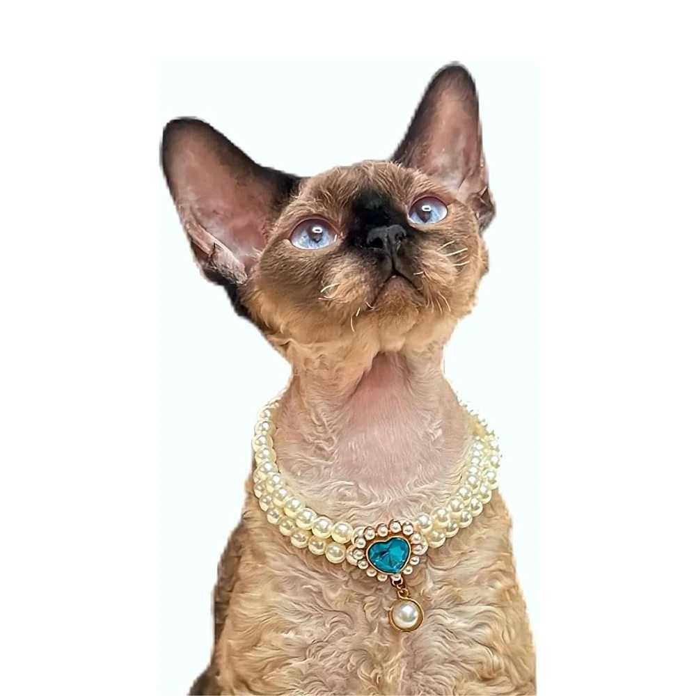 Pearl Dog Necklace Cute Cat Dog Collar Fancy Puppy Collar with Heart Jewerly Adjustable Kitty Necklace for Wedding Birthday X250129