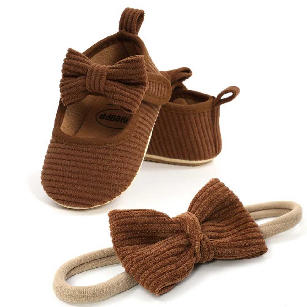 Baywell Cute Baby Girls Non-Slip Bowknot Shoes + Headband Newborn Princess Wedding Shoes Toddler First Walkers 0-18M X250129