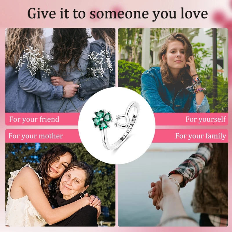 VAMO 925 Sterling Silver CZ Zircon Rings Clover Horseshoe Open Woman Rings Sparkling Wedding Rings For Women Jewelry Anniversary 250121