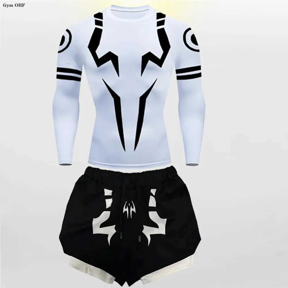 Jujutsu Kaisen anime compression T-shirt mens 2-in-1 shorts sports running jogging gym track and field clothing mens Rashgard MMA X250129