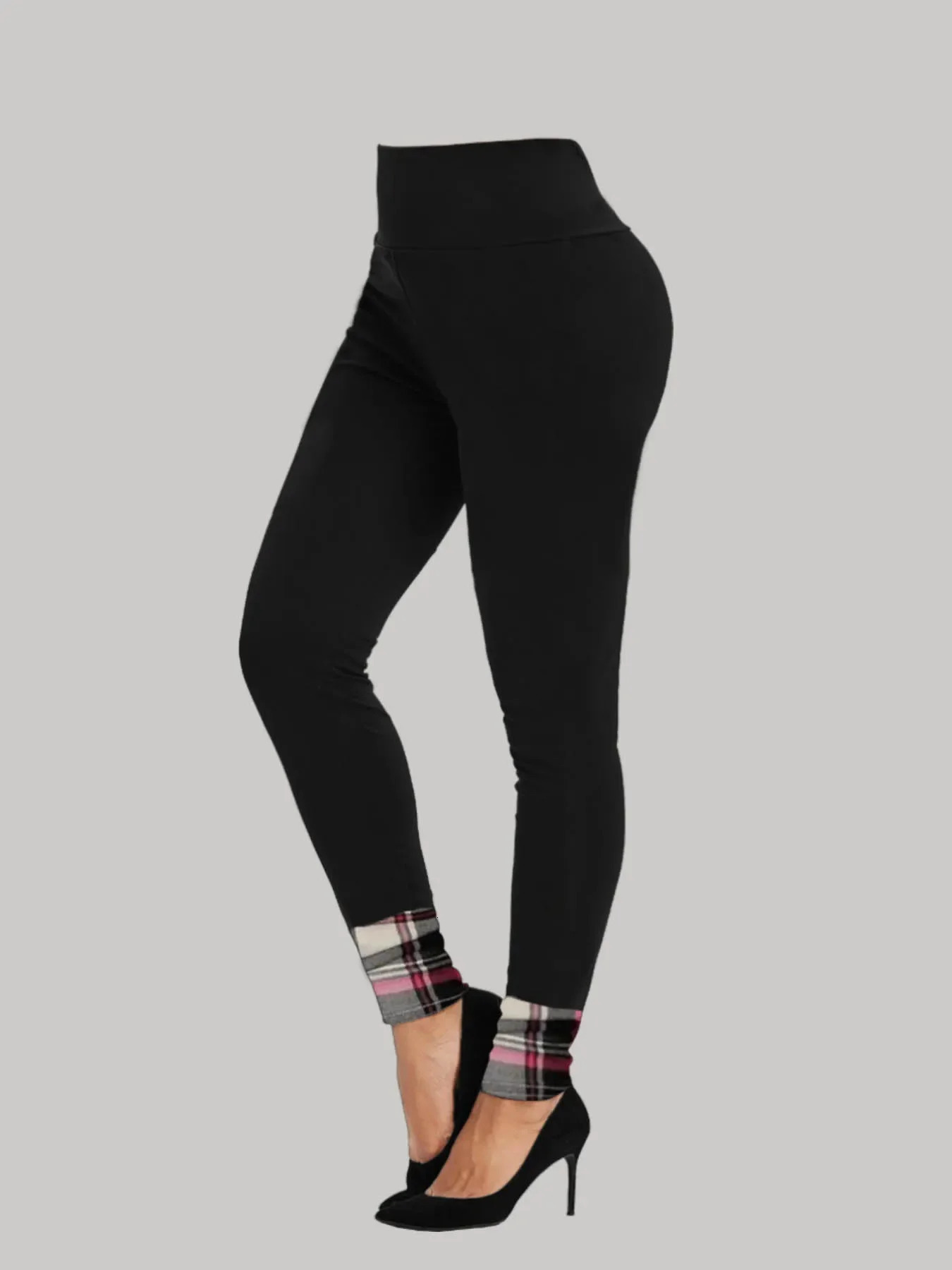 Women Plus Size Matching Set Hooded Sweatshirts Colorblock Plaid Print Drawstring Textured Top and Skinny Leggings Twopiece 250122