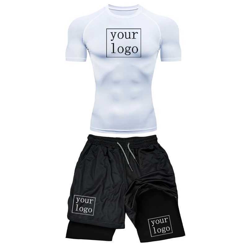 Customized Printed Mens Compression Set Your OWN Gym Top+Workout Shorts Quick Drying Breathble Athletics Rash Guard Suit X250129