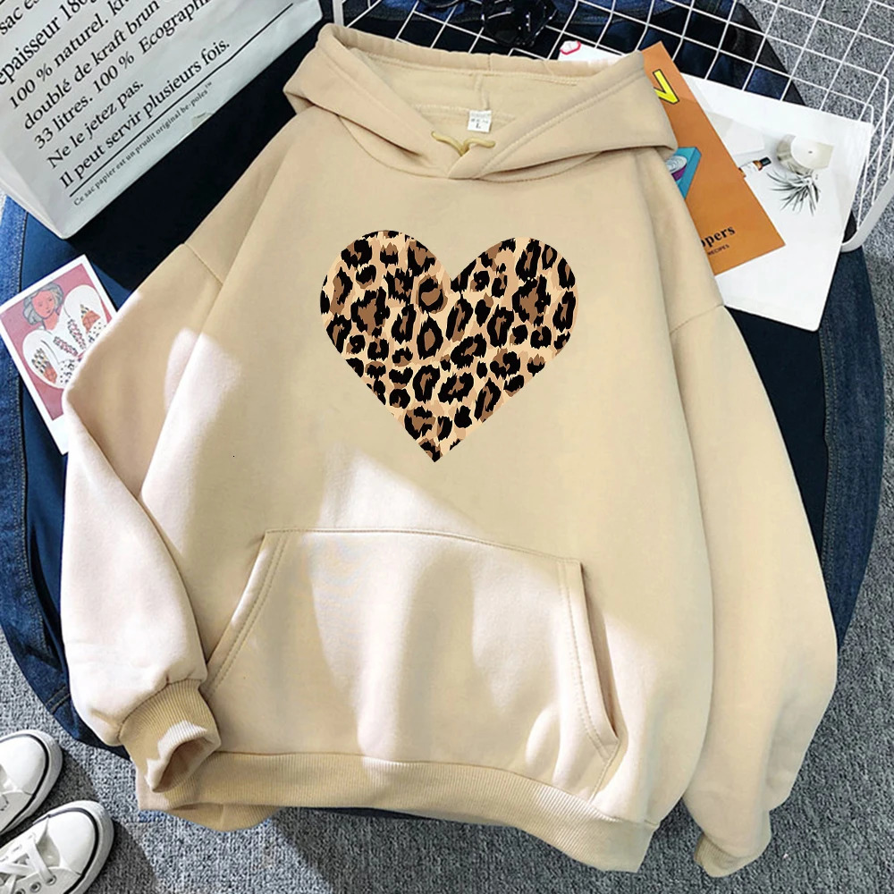 Creative Leopard Love Pattern Print Womens Hoody Loose Crewneck Hoodie Casual ONeck Hoodies Breathable Fleece Sweatshirt Female 250122