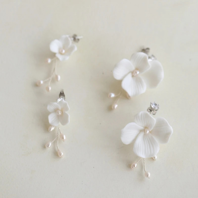 Delicate Freshwater Pearls Jewelry Bridal Earrings White Floral Wedding Accessories Women Drop Earring 250117