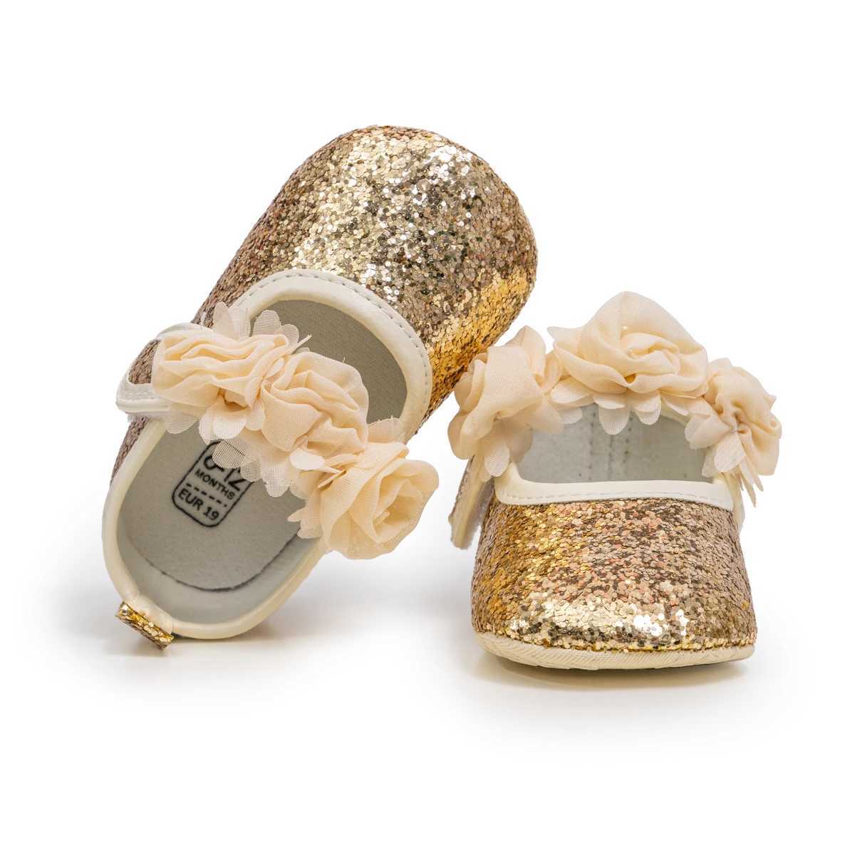 Kidsun Gold glitter baby walking shoes rose girl princess shoes newborn soft sole anti slip baby crib shoes Mary Jane X250129