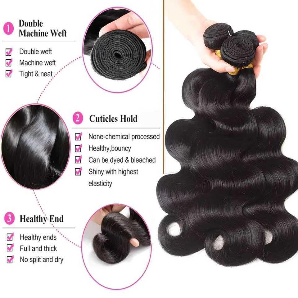 3 4 PCS 28 32 Inch Bundles With 13X4 Lace Frontal Body Wave Human Hair Bundles Raw Straight Deep Wave Hair Weaving Bundle DealsXJ250120