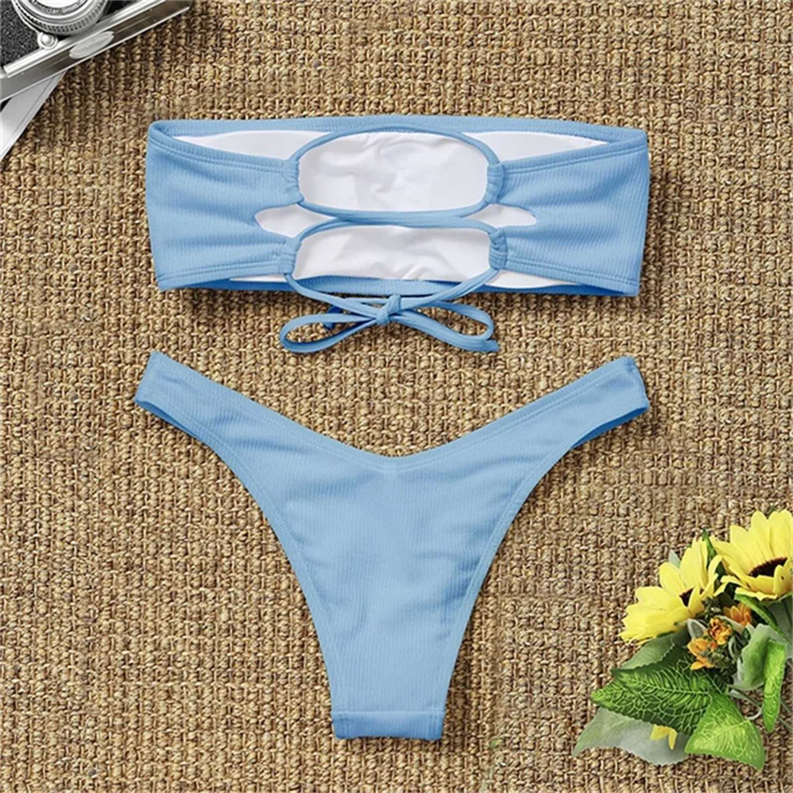 2025 New Bikini High Waist Strapless Sexy Bikini Women Swimwear Women Swimsuit Padded Bathing Suit Monokin Pure ColorXJ250120