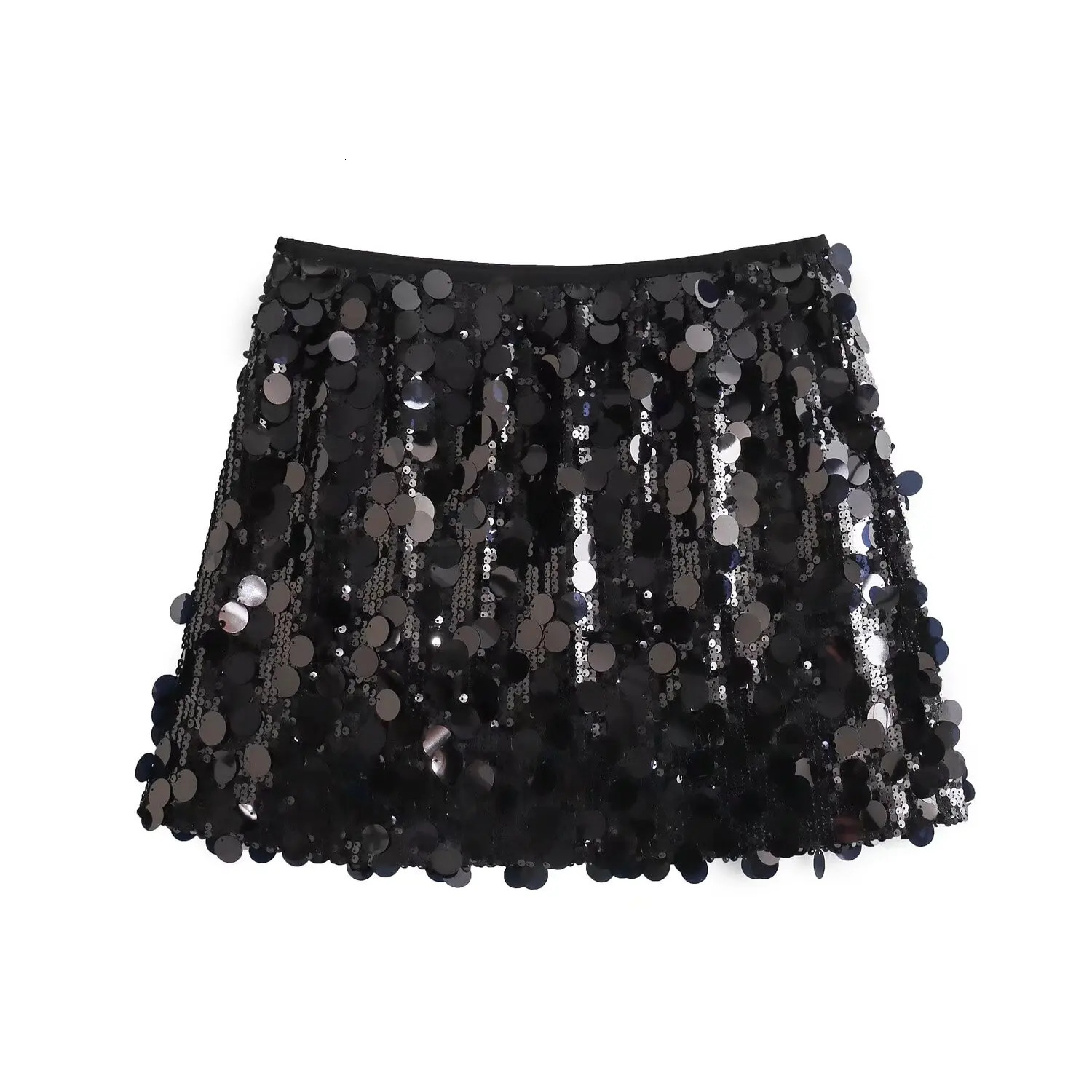 TRAF 2024 Sequin Mini Skirt Women High Waist Skirts for Woman Fashion Summer Womens Streetwear Glitter Short 250121