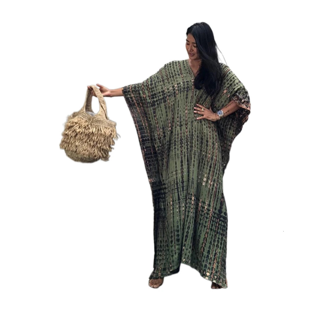 Plus Size Boho Cover Up Womens Plus Tie Dye Batwing Sleeve V Neck Split Hem Slight Stretch Maxi Cover Up Dress 250109