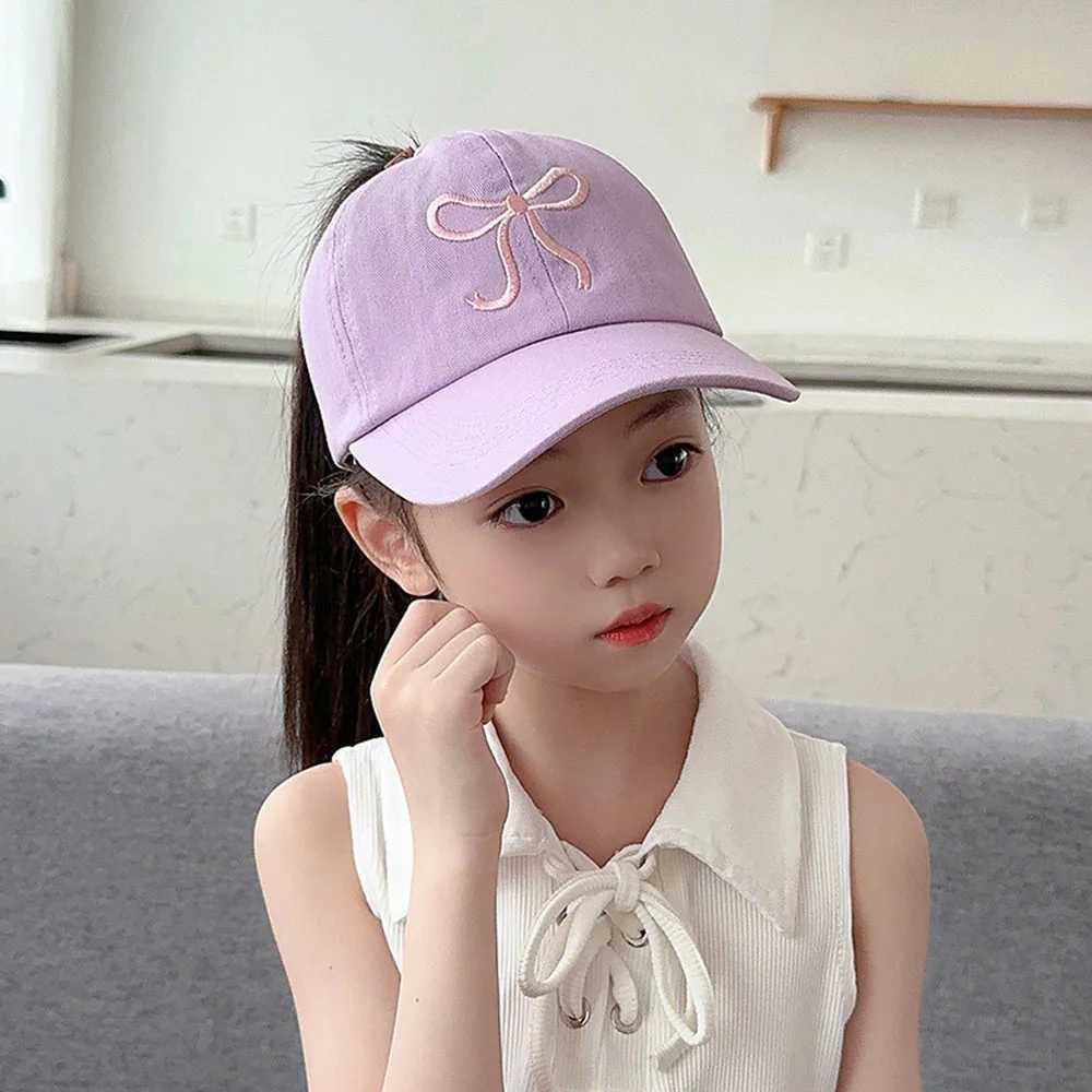 Sweet Bow Baby Girl baseball cap pink and white childrens sun hat high ponytail childrens sun hat adjustable outdoor travel hat new T250121