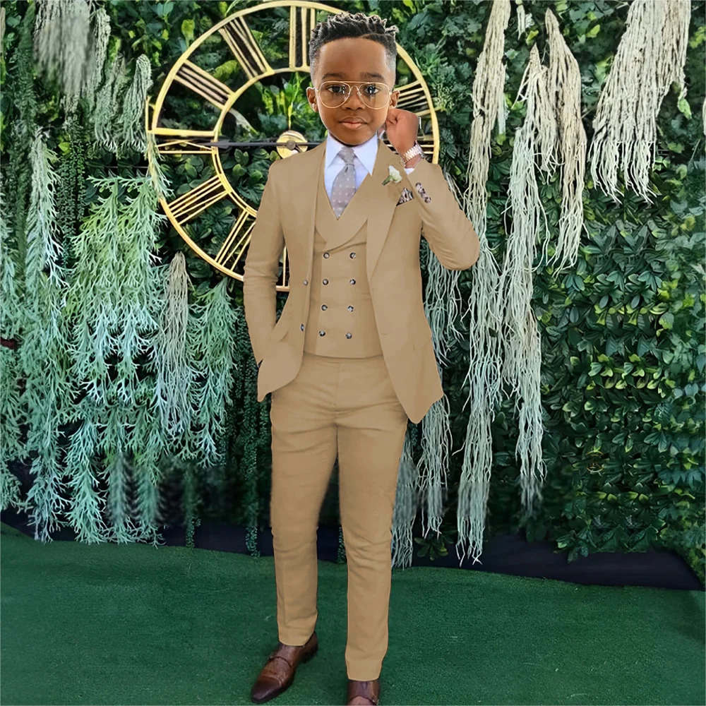 Boys Beige wedding suit dress tuxedo 3-piece suit suitable for 2-16 year old boys customized dinner ceremony tuxedo suit 250120