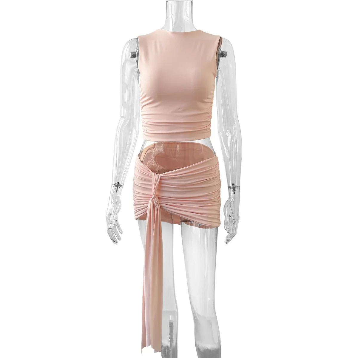 Selling Womens Bodycon Skirt Sexy Round Neck Sleeveless Ruffles Fashionable Casual Two-Piece Suit 250109