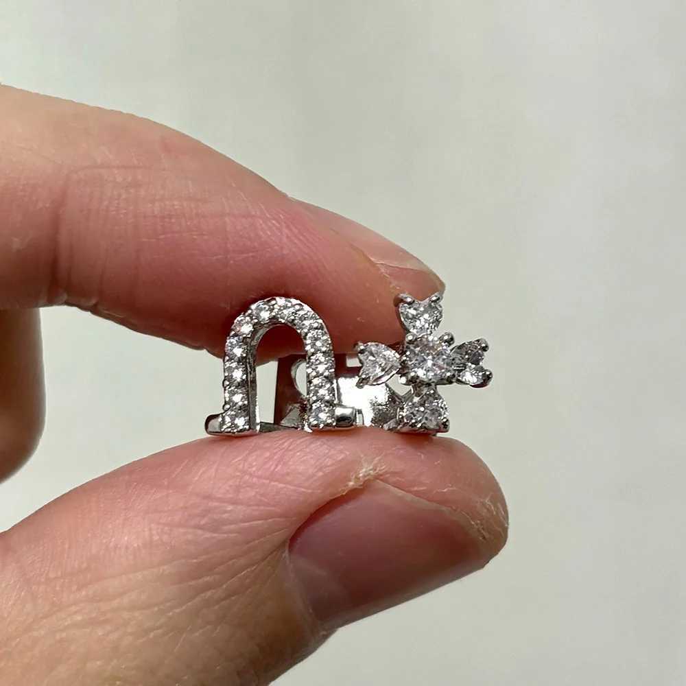 RACHELZ Elegant Double U Shape Flower Zircon Teeth Grills Braces Hollow Full CZ Stone Tooth Caps For Women Men Jewelry GiftXJ250114