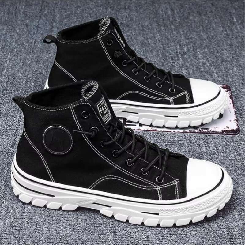 Men's Canvas Male High Top Casual Espadrilles British Style Gray Skateboarding Vulcanized Shoes Comfort Sneakers 2023 New