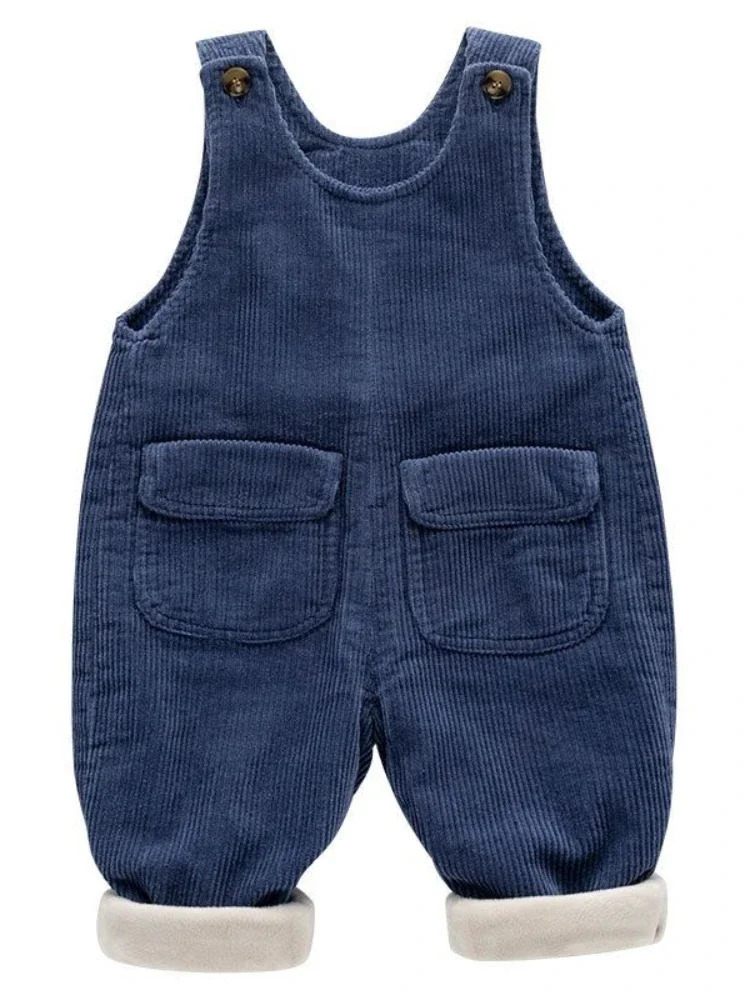 ChildrenS Corduroy Overalls Winter Thickened Plus Velvet Jumpsuits Baby Warm OnePieces Bodysuit Boys Girls Retro Simple Trouse 250117