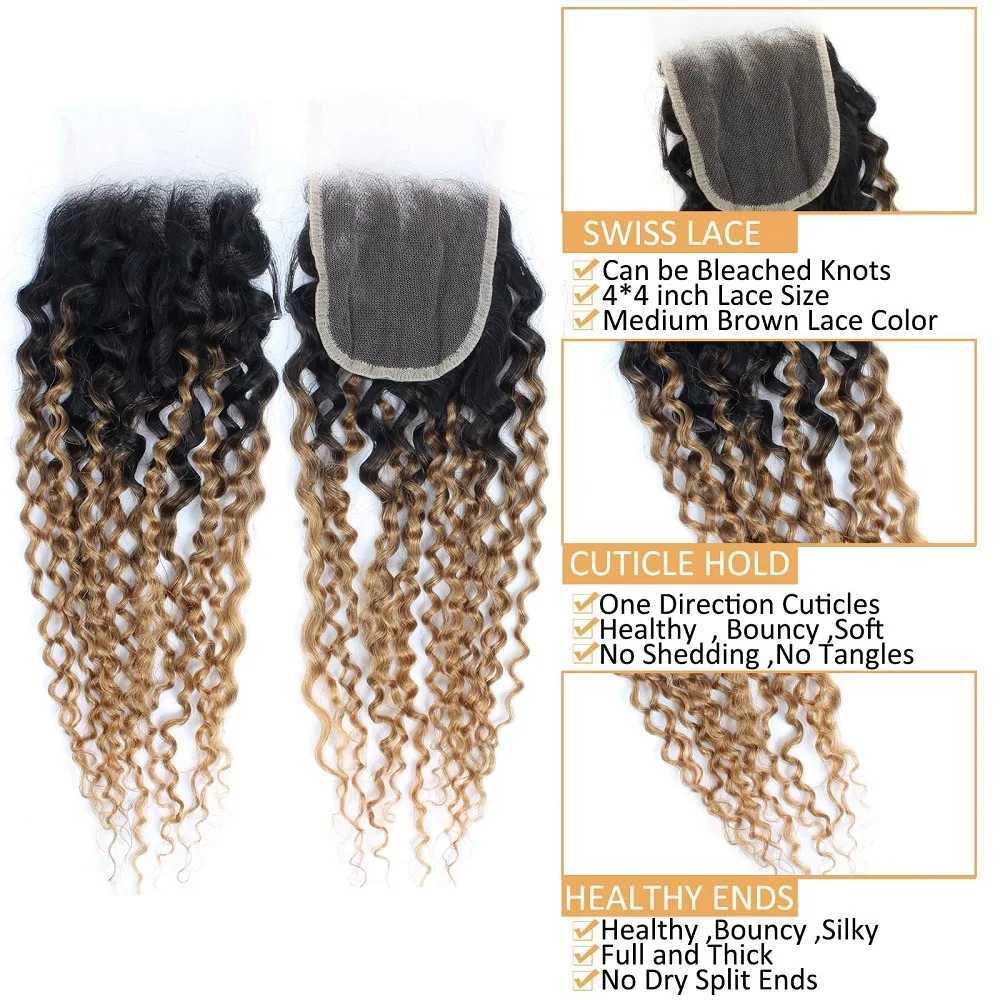 Water Wave Bundles With Clo Honey Blonde Human Hair Bundles With Clo Brazilian 1B/27 Curly Bundles With CloXJ250120