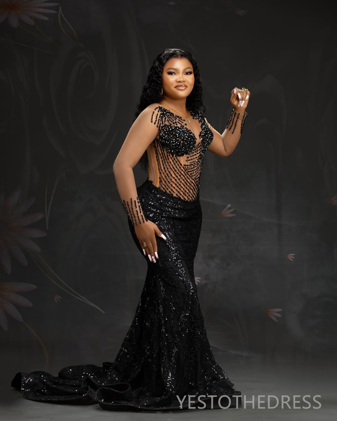 2025 Aso Ebi Black Prom Dresses Mermaid Evening Dresses Sheer Neck Long Sleeves Illusion Beaded Beading Tassel Birthday Party Dress Second Reception G