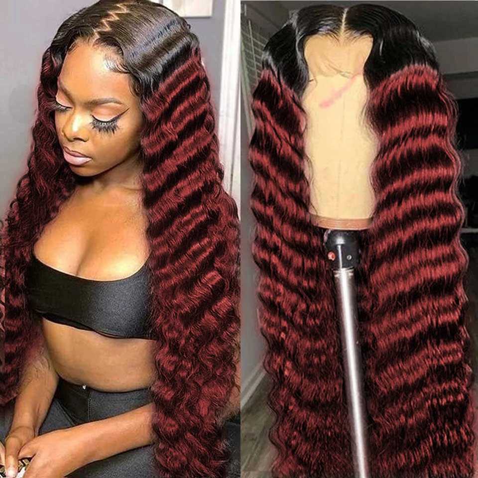 Ombre Bundles With Clo 4x4 6x6 T1b/99j Colored Loose Deep Wave Bundles With Clo Frontal Human Hair Bundles With FrontalXJ250120