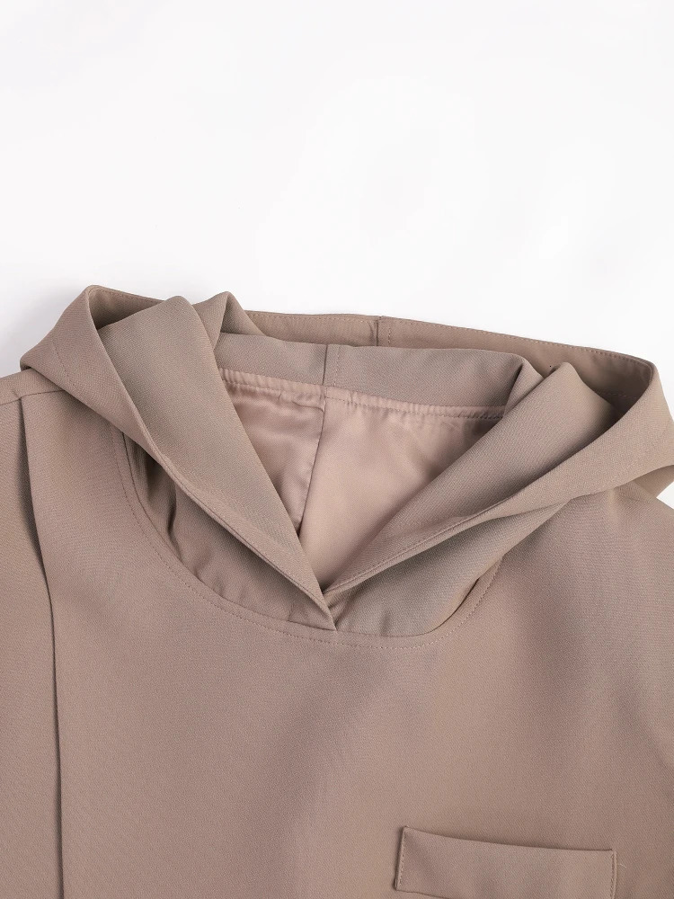 EAM Khaki Slit Irregular Big Size Blazer Women Hooded Long Sleeve Loose Fit Jacket Fashion Spring Autumn 1DH048204 250106