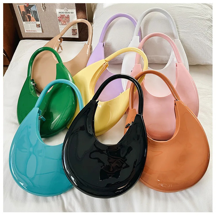 Women Bag Half Moon Fashion Solid Soft PVC Bags Shoulder Bag Handbag All-match 250122