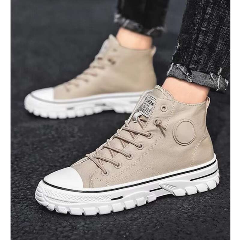 Men's Canvas Male High Top Casual Espadrilles British Style Gray Skateboarding Vulcanized Shoes Comfort Sneakers 2023 New