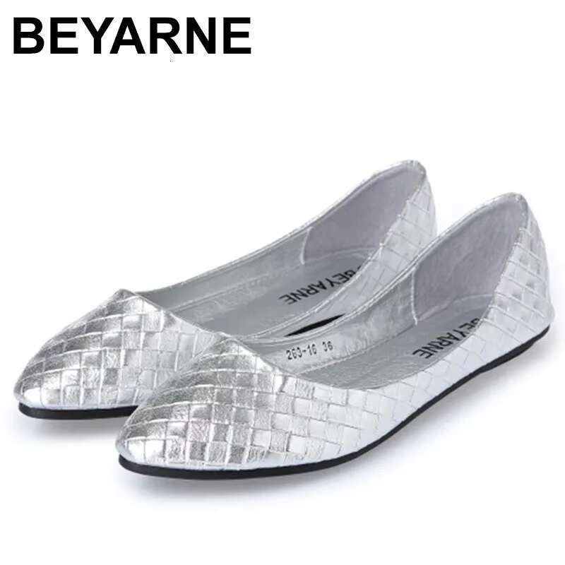 BEYARNE Ladies Ballet Flats Weaving Gold Sier Shoes Pointed Toe Breathable Slip-Ons Summer Plus size 35 41E522