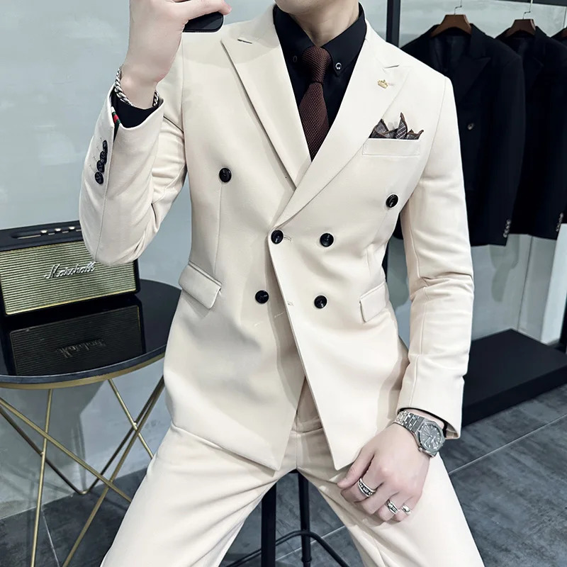Jackets Pants Grooms Wedding Dress Fashion Mens Double breasted Suit Blazer Trousers Male Formal Business Office 250122