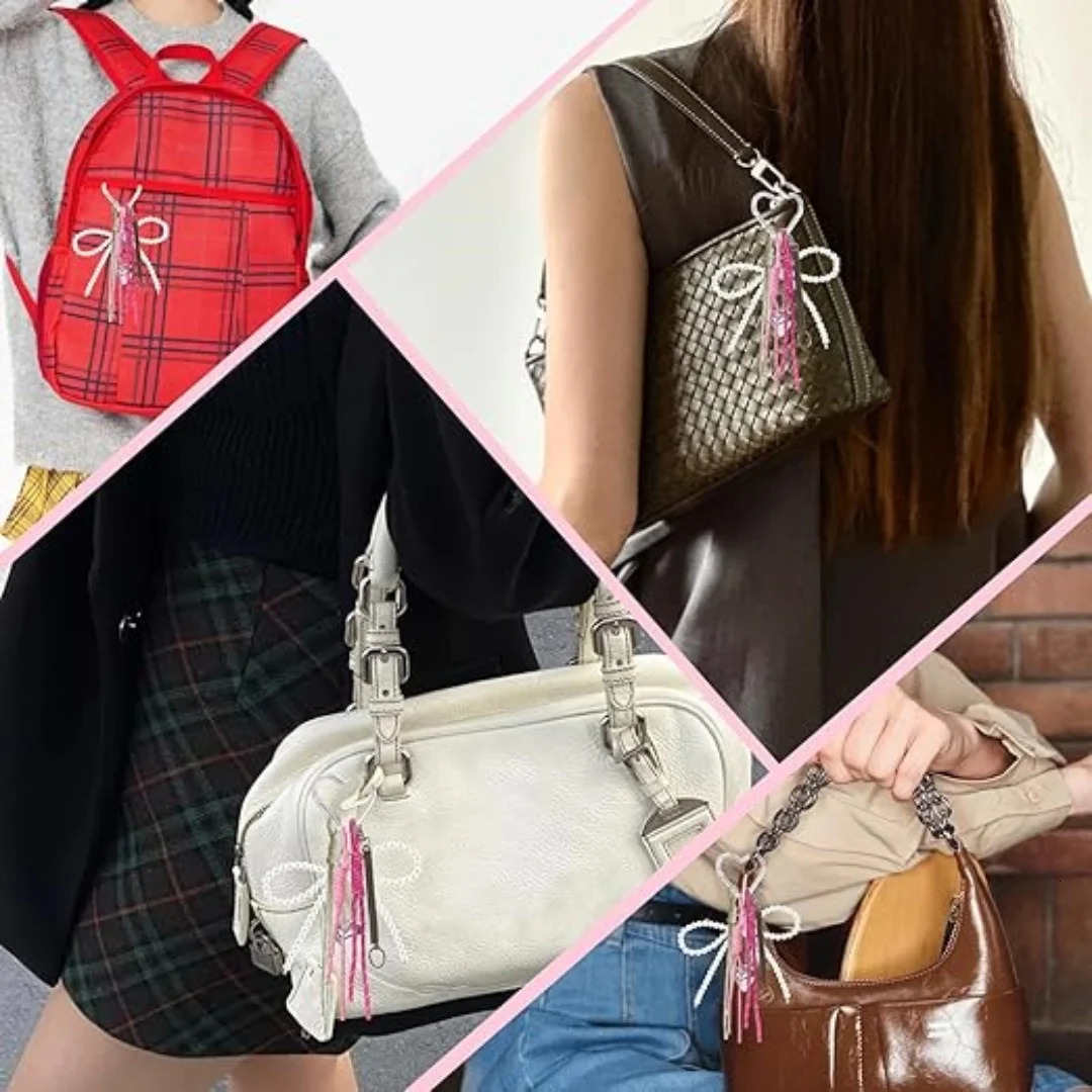 Bag Charms Cute Keychain Rope Pearl Bow Bag Charms for Handbags Y2K Keychain Accessories for Women Bag Purse Decor 250122