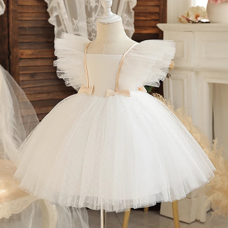 Ruffles Polka Dots Baby Girl Dresses for 1-5Y Toddler Kids Birthday Wedding Party Princess Dress Infant White Baptism Vestidos 250120