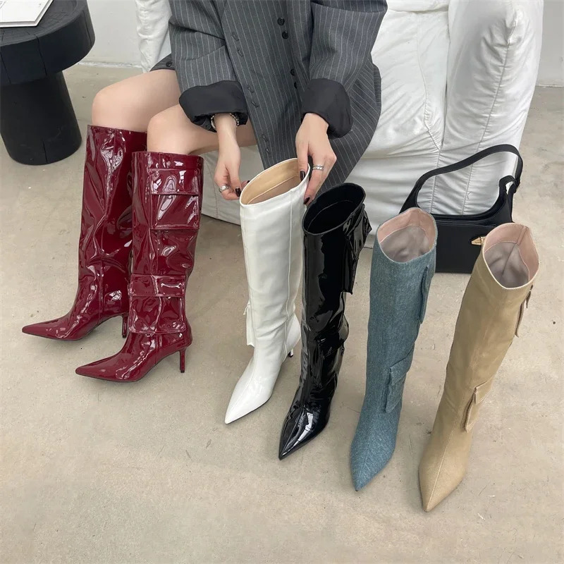 Eilyken 2025 Winter BIG Szie 43 Women Knee-High Boots Sexy Pointed Toe Thin Heels Stripper Shoes Largas De Mujer 250122