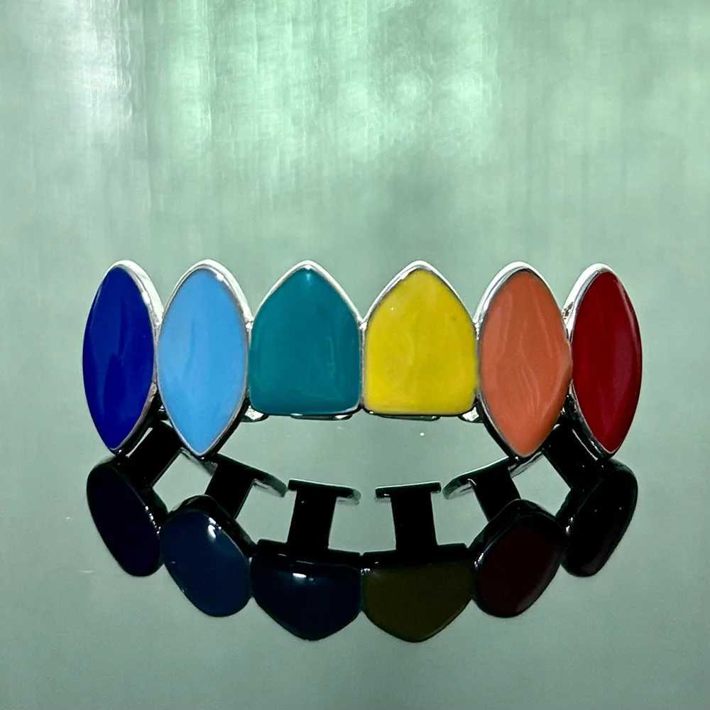 RACHELZ Hip Hop 6/6 Rainbow Color Teeth Grillz Braces Exaggerate Glossy Tooth Caps For Women Men Jewelry Party GiftXJ250114