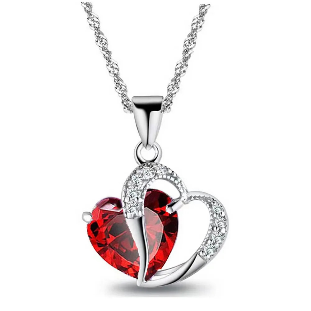 Heart Red Zircon Necklace Pendant With Roses Flower Box Gift For Mothers Day Romantic Jewelry Wedding Gift 250117